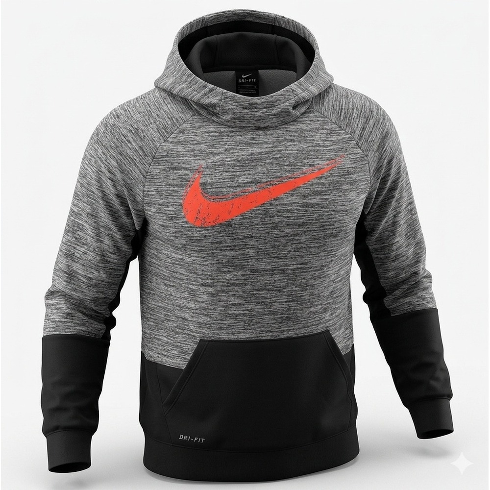 Nike Therma Fit Boy's Gray & Black One Pocket Hooded Pullover Jacket. Size XL - Picture 1 of 9